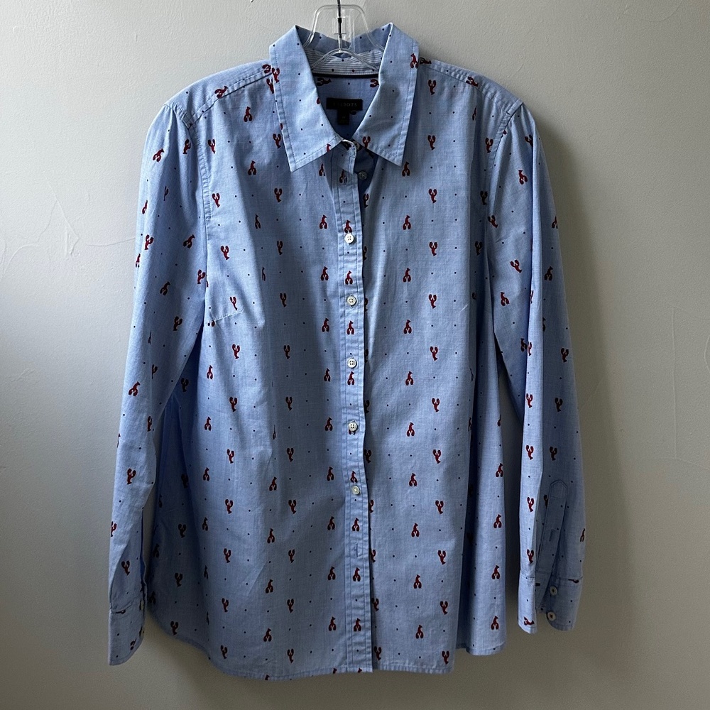 Talbots Long Sleeve LOBSTER Print Blouse size Medium
